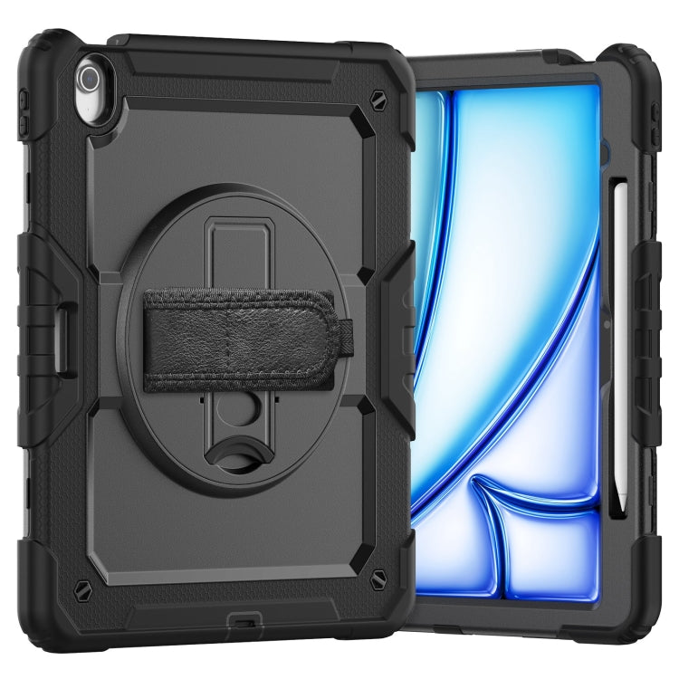 For iPad Air 13 2025 / 2024 Turntable Holder Silicone Hybrid PC Tablet Case with Shoulder Strap(Black) - free shipping - PMC TechLife - Order now!