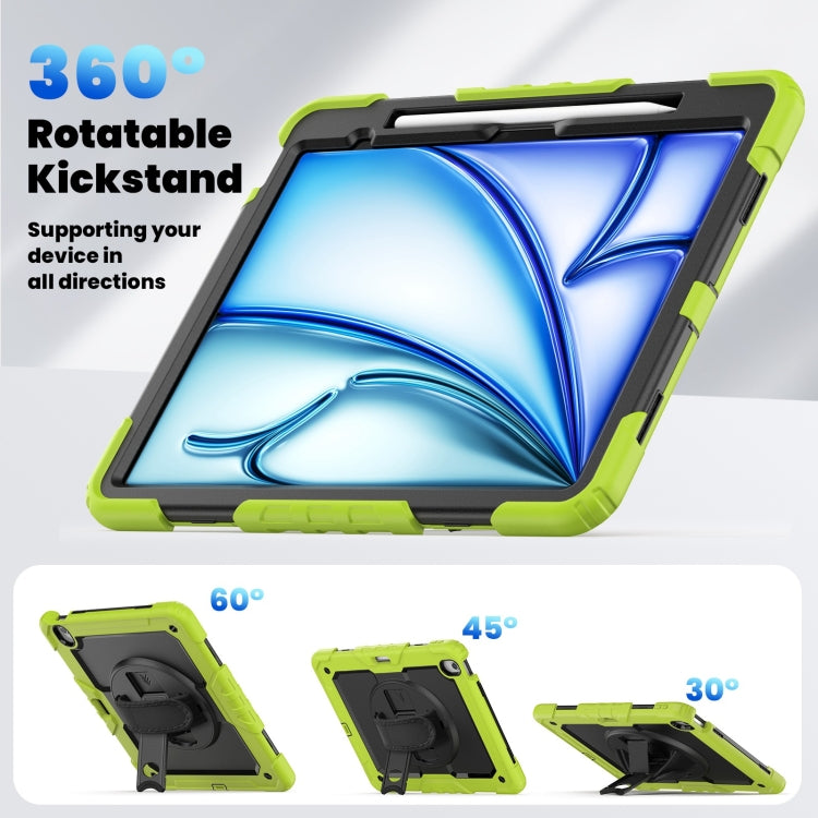 For iPad Air 13 2025 / 2024 Silicone Hybrid PC Tablet Case with Shoulder Strap(Black + Yellow Green) - iPad Air 13 2025 / 2024 Cases by PMC TechLife | Online Shopping South Africa | PMC TechLife | Buy Now Pay Later Mobicred