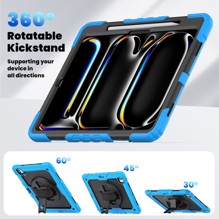 For iPad Pro 13 2024 Silicone Hybrid PC Tablet Case with Shoulder Strap(Black + Light Blue) - iPad Pro 13 2024 Cases by PMC TechLife | Online Shopping South Africa | PMC TechLife | Buy Now Pay Later Mobicred