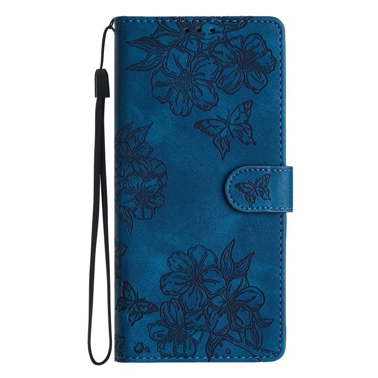 For iPhone 16 Pro Cherry Blossom Butterfly Skin Feel Embossed PU Phone Case(Blue) - iPhone 16 Pro Cases by PMC TechLife | Online Shopping South Africa | PMC TechLife | Buy Now Pay Later Mobicred