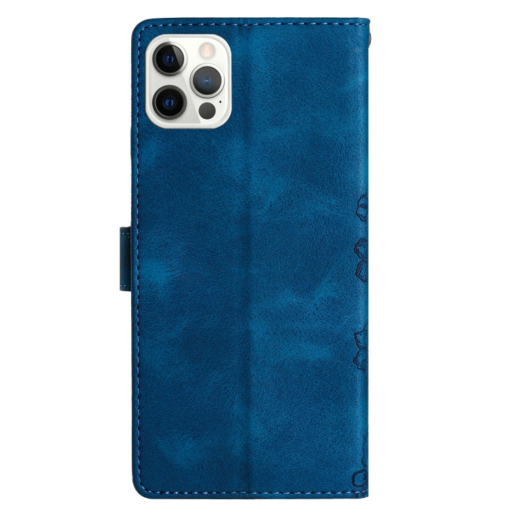 For iPhone 16 Pro Cherry Blossom Butterfly Skin Feel Embossed PU Phone Case(Blue) - iPhone 16 Pro Cases by PMC TechLife | Online Shopping South Africa | PMC TechLife | Buy Now Pay Later Mobicred
