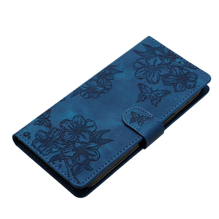 For iPhone 16 Pro Cherry Blossom Butterfly Skin Feel Embossed PU Phone Case(Blue) - iPhone 16 Pro Cases by PMC TechLife | Online Shopping South Africa | PMC TechLife | Buy Now Pay Later Mobicred