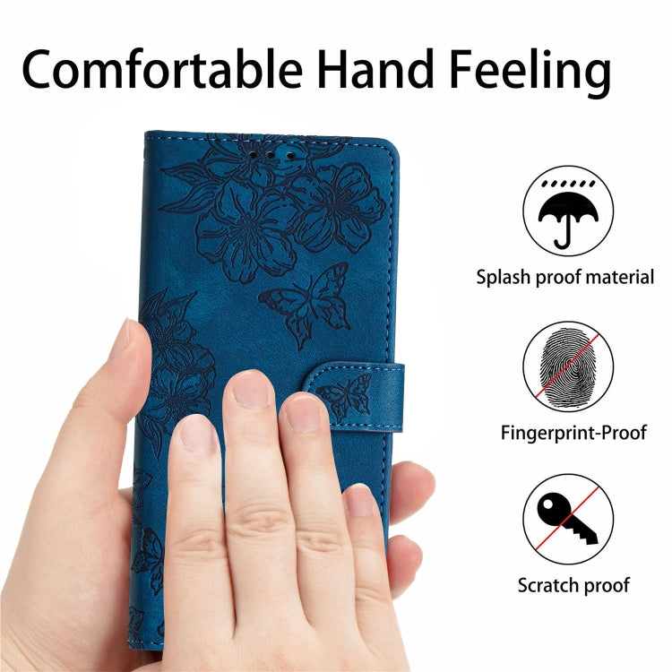 For iPhone 16 Pro Cherry Blossom Butterfly Skin Feel Embossed PU Phone Case(Blue) - iPhone 16 Pro Cases by PMC TechLife | Online Shopping South Africa | PMC TechLife | Buy Now Pay Later Mobicred
