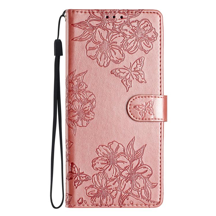 For iPhone 16e Cherry Blossom Butterfly Skin Feel Embossed PU Phone Case(Rose Gold) - iPhone 16e Cases by PMC TechLife | Online Shopping South Africa | PMC TechLife | Buy Now Pay Later Mobicred