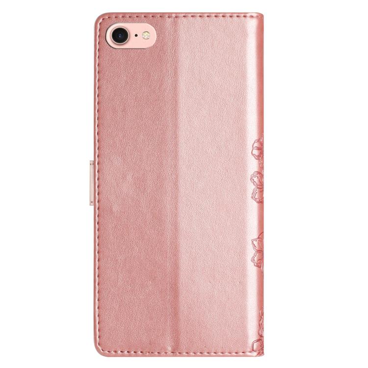 For iPhone 16e Cherry Blossom Butterfly Skin Feel Embossed PU Phone Case(Rose Gold) - iPhone 16e Cases by PMC TechLife | Online Shopping South Africa | PMC TechLife | Buy Now Pay Later Mobicred