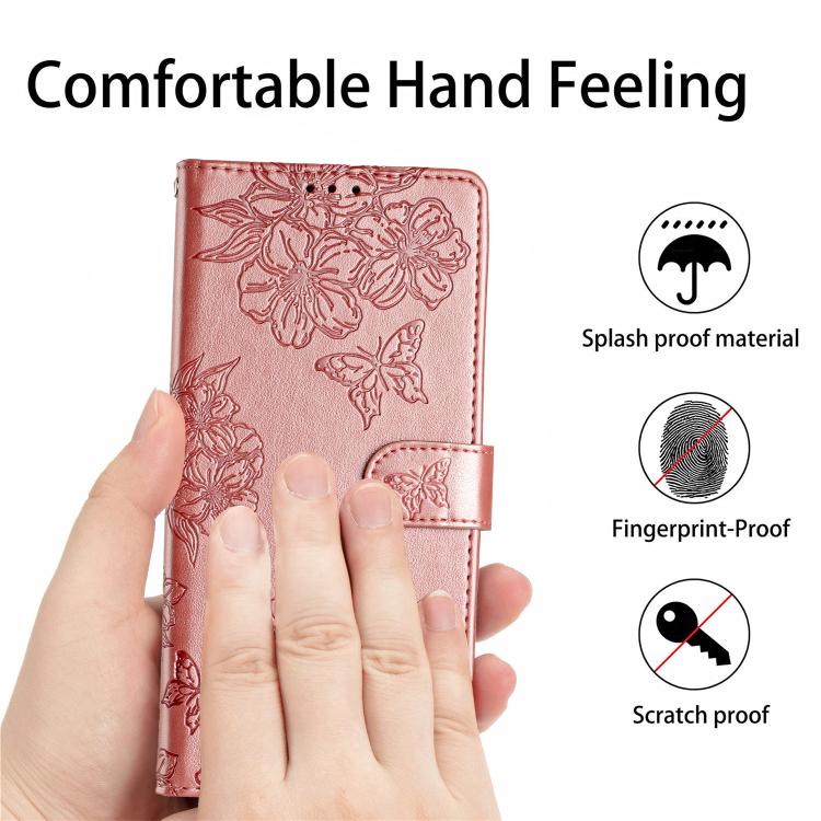 For iPhone 16e Cherry Blossom Butterfly Skin Feel Embossed PU Phone Case(Rose Gold) - iPhone 16e Cases by PMC TechLife | Online Shopping South Africa | PMC TechLife | Buy Now Pay Later Mobicred