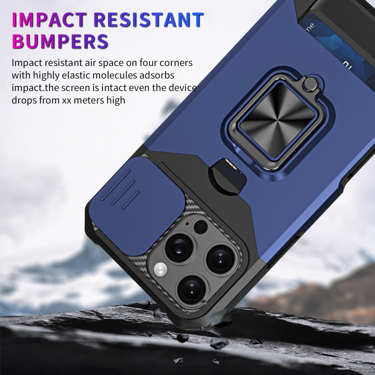 For iPhone 16 Pro Max Camera Shield Card Slot PC+TPU Phone Case(Blue) - iPhone 16 Pro Max Cases by PMC TechLife | Online Shopping South Africa | PMC TechLife | Buy Now Pay Later Mobicred