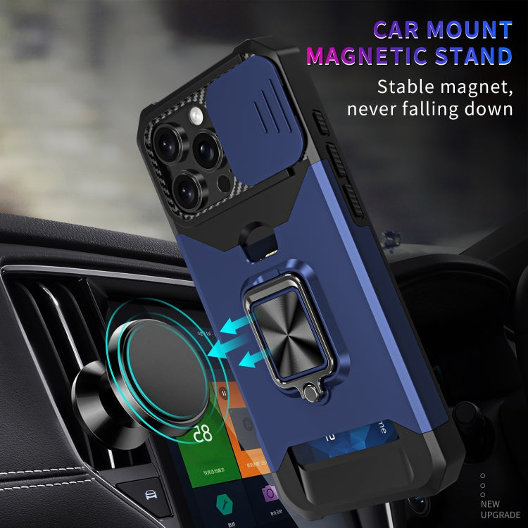 For iPhone 16 Pro Max Camera Shield Card Slot PC+TPU Phone Case(Blue) - iPhone 16 Pro Max Cases by PMC TechLife | Online Shopping South Africa | PMC TechLife | Buy Now Pay Later Mobicred