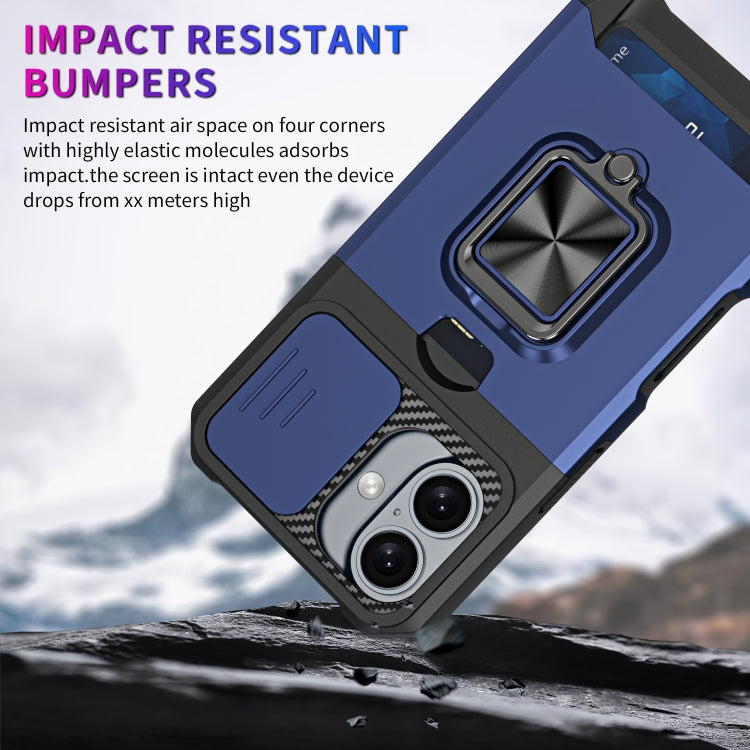 For iPhone 16 Plus Camera Shield Card Slot PC+TPU Phone Case(Black) - iPhone 16 Plus Cases by PMC TechLife | Online Shopping South Africa | PMC TechLife | Buy Now Pay Later Mobicred