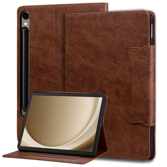 For Samsung Galaxy Tab S9 FE / S9 / S8 / S7 Cat Buckle Leather Smart Tablet Case(Brown) - Galaxy Tab S9 Cases by PMC Jewellery | Online Shopping South Africa | PMC Jewellery | Buy Now Pay Later Mobicred