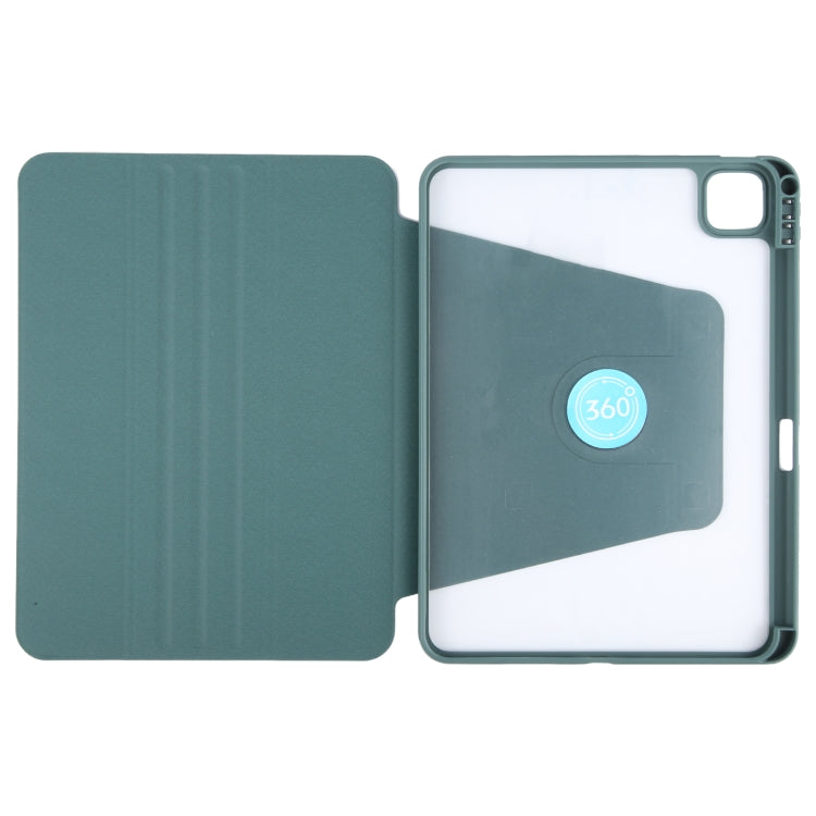 For iPad Air 13 2025 / 2024 GEBEI Acrylic TPU 3-folding Rotating Smart Tablet Leather Case withh Pen Slot(Dark Green) - iPad Air 13 2025 / 2024 Cases by GEBEI | Online Shopping South Africa | PMC Jewellery | Buy Now Pay Later Mobicred