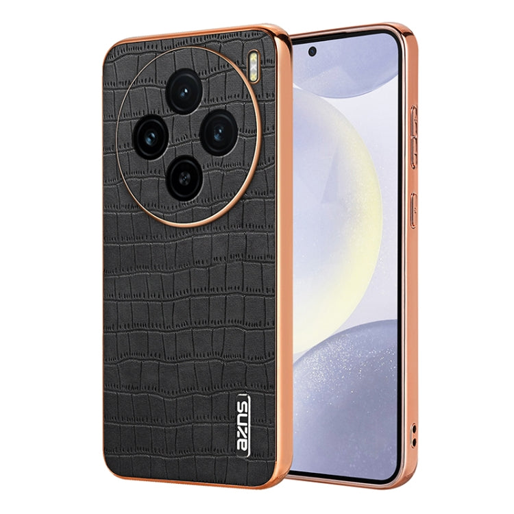 For vivo X100 5G AZNS Electroplated Frame Crocodile Texture Full Coverage Phone Case(Black) - vivo Cases by AZNS | Online Shopping South Africa | PMC Jewellery | Buy Now Pay Later Mobicred