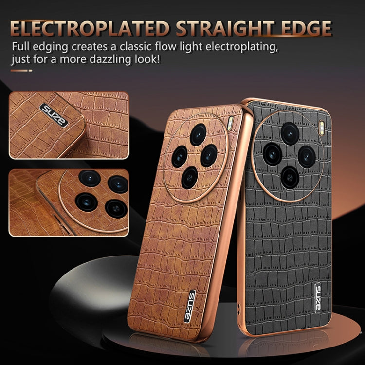 For vivo X100 5G AZNS Electroplated Frame Crocodile Texture Full Coverage Phone Case(Black) - vivo Cases by AZNS | Online Shopping South Africa | PMC Jewellery | Buy Now Pay Later Mobicred