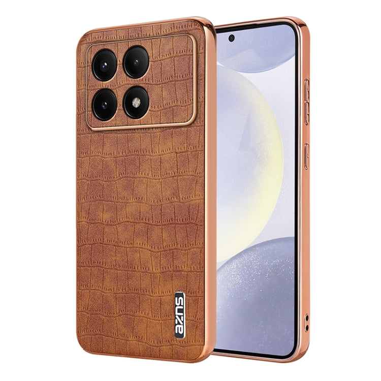 For Redmi K70 / K70 Pro AZNS Electroplated Frame Crocodile Texture Full Coverage Phone Case(Brown) - K70 Cases by AZNS | Online Shopping South Africa | PMC Jewellery | Buy Now Pay Later Mobicred