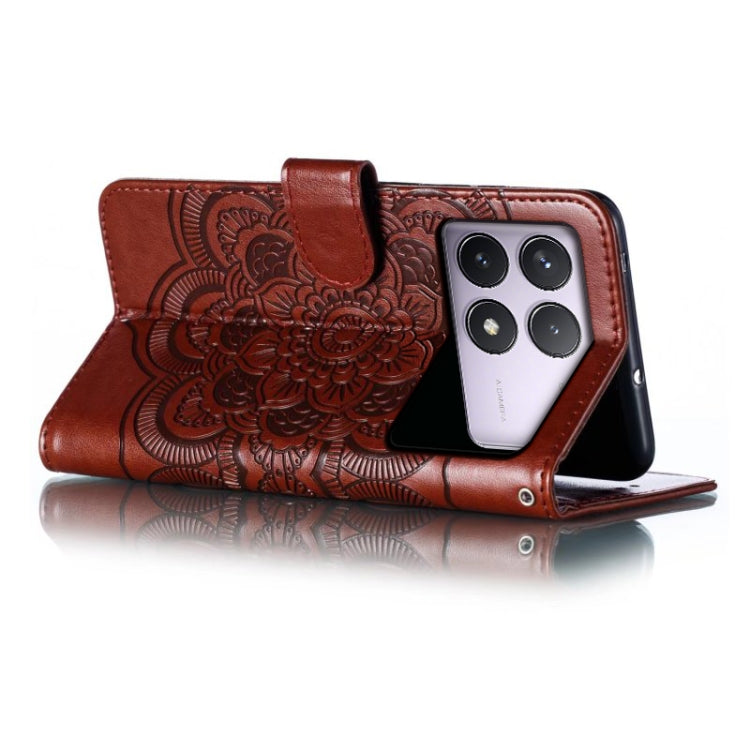 For Xiaomi Redmi K70 Sun Mandala Embossing Pattern Phone Leather Case(Brown) - K70 Cases by PMC Jewellery | Online Shopping South Africa | PMC Jewellery | Buy Now Pay Later Mobicred