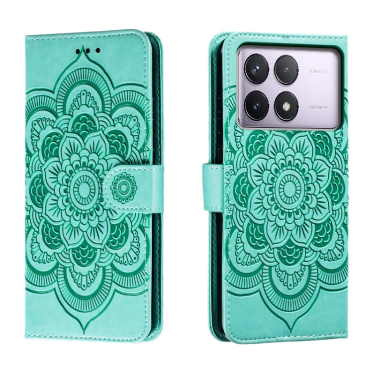 For Xiaomi Redmi K70 Sun Mandala Embossing Pattern Phone Leather Case(Green) - K70 Cases by PMC Jewellery | Online Shopping South Africa | PMC Jewellery | Buy Now Pay Later Mobicred