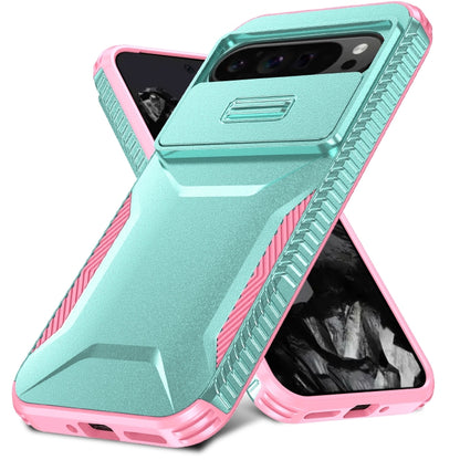 For Google Pixel 9 Pro XL Sliding Camshield Phone Case(Grey Green + Pink) - Google Cases by PMC Jewellery | Online Shopping South Africa | PMC Jewellery | Buy Now Pay Later Mobicred