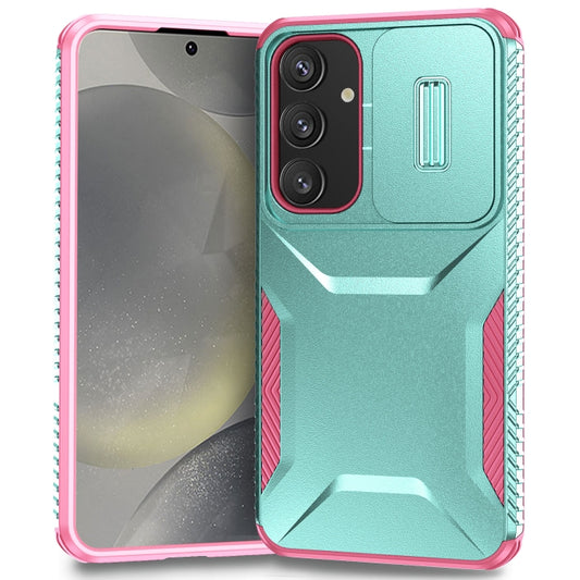 For Samsung Galaxy S25 5G / S24 5G Sliding Camshield Phone Case(Grey Green + Pink) - Galaxy S24 5G Cases by PMC Jewellery | Online Shopping South Africa | PMC Jewellery | Buy Now Pay Later Mobicred