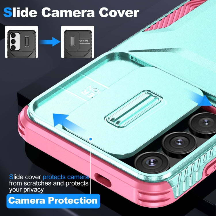 For Samsung Galaxy S25 5G / S24 5G Sliding Camshield Phone Case(Grey Green + Pink) - Galaxy S24 5G Cases by PMC Jewellery | Online Shopping South Africa | PMC Jewellery | Buy Now Pay Later Mobicred