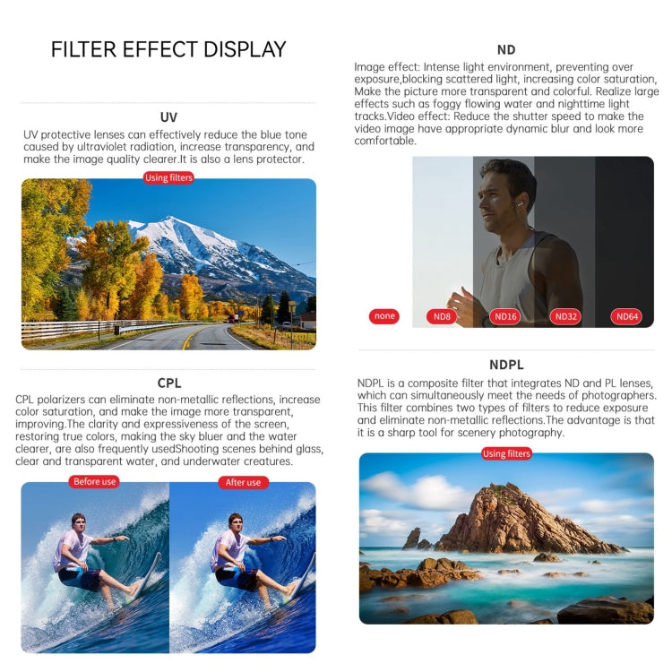 For DJI Osmo Action 4 JUNESTAR Threaded Camera Lens Filter, Filter:ND8PL - free shipping - PMC TechLife - Order now!