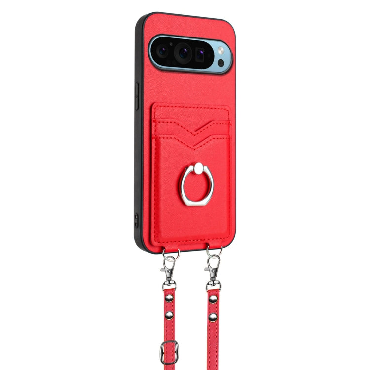 For Google Pixel 9 / 9 Pro R20 Crossbody Rope Ring Card Holder Phone Case(Red) - Google Cases by PMC Jewellery | Online Shopping South Africa | PMC Jewellery | Buy Now Pay Later Mobicred