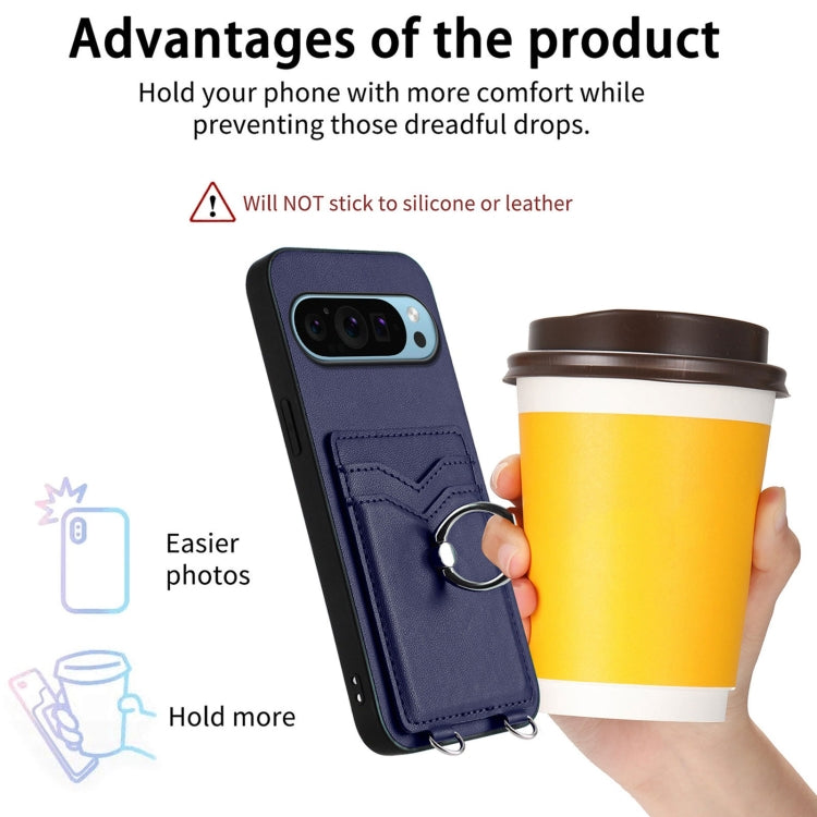 For Google Pixel 9 / 9 Pro R20 Crossbody Rope Ring Card Holder Phone Case(Blue) - free shipping - PMC TechLife - Order now!
