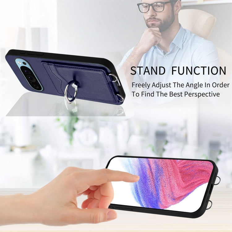 For Google Pixel 9 / 9 Pro R20 Crossbody Rope Ring Card Holder Phone Case(Blue) - free shipping - PMC TechLife - Order now!