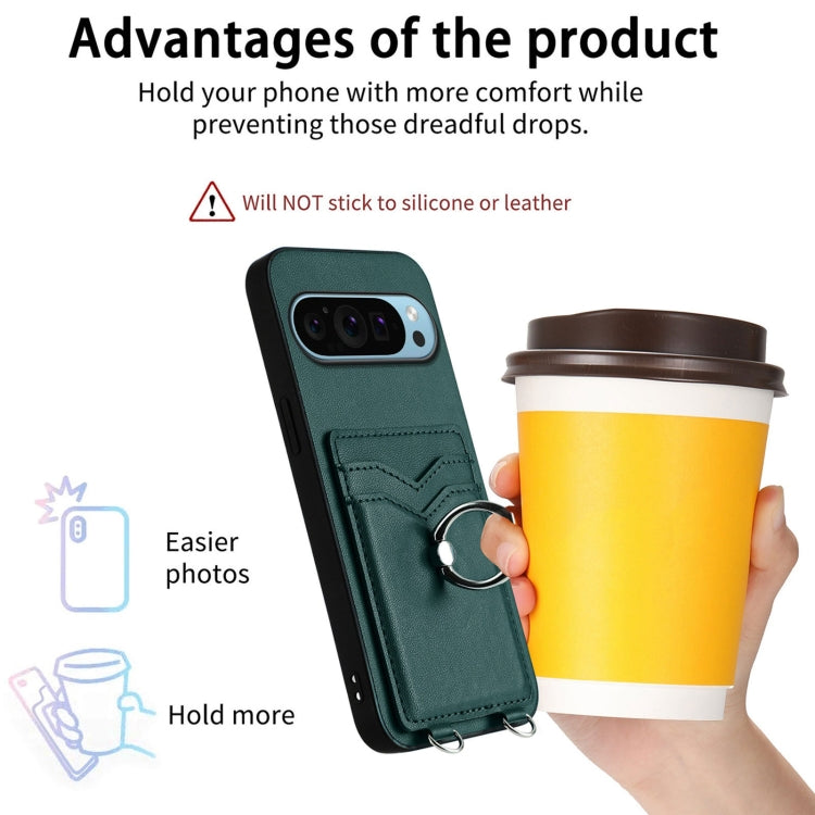 For Google Pixel 9 / 9 Pro R20 Crossbody Rope Ring Card Holder Phone Case(Green) - Google Cases by PMC TechLife | Online Shopping South Africa | PMC TechLife | Buy Now Pay Later Mobicred