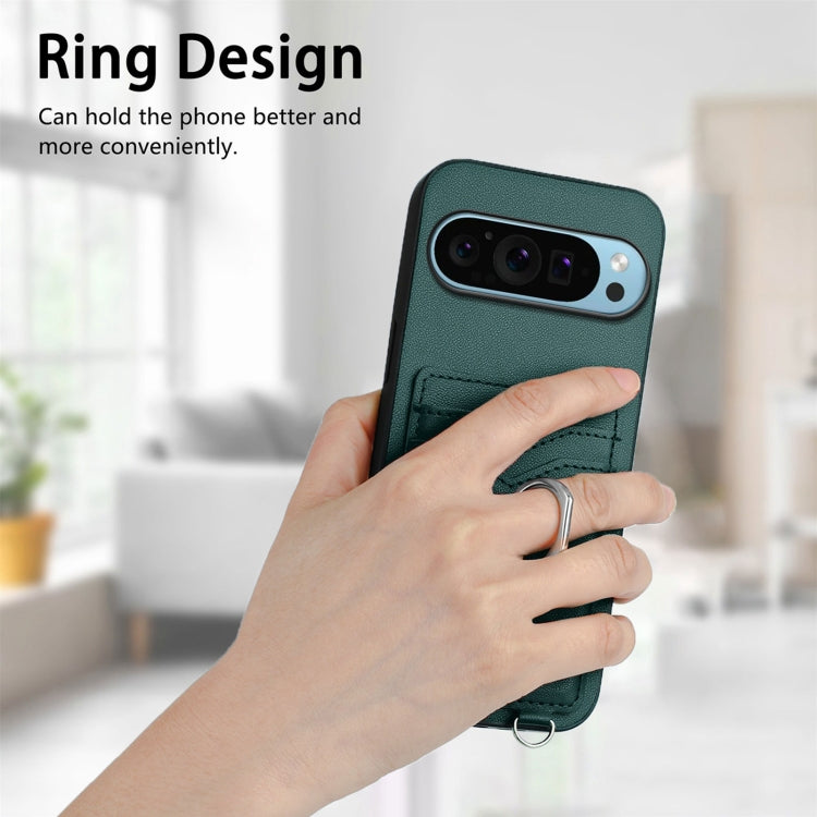 For Google Pixel 9 / 9 Pro R20 Crossbody Rope Ring Card Holder Phone Case(Green) - Google Cases by PMC TechLife | Online Shopping South Africa | PMC TechLife | Buy Now Pay Later Mobicred