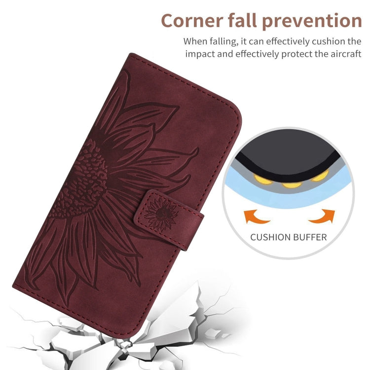 For Samsung Galaxy S25 5G Skin Feel Sun Flower Embossed Flip Leather Phone Case with Lanyard(Wine Red) - Galaxy S25 5G Cases by PMC Jewellery | Online Shopping South Africa | PMC Jewellery | Buy Now Pay Later Mobicred