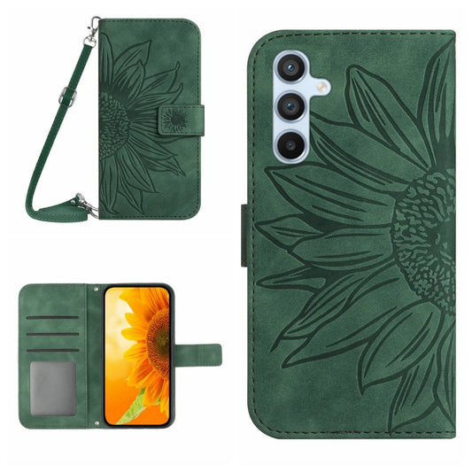 For Samsung Galaxy S25 5G Skin Feel Sun Flower Embossed Flip Leather Phone Case with Lanyard(Green) - Galaxy S25 5G Cases by PMC Jewellery | Online Shopping South Africa | PMC Jewellery | Buy Now Pay Later Mobicred