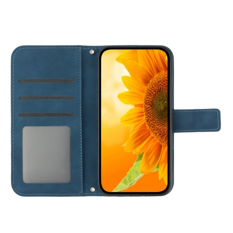 For Samsung Galaxy S25 5G Skin Feel Sun Flower Embossed Flip Leather Phone Case with Lanyard(Inky Blue) - Galaxy S25 5G Cases by PMC Jewellery | Online Shopping South Africa | PMC Jewellery | Buy Now Pay Later Mobicred