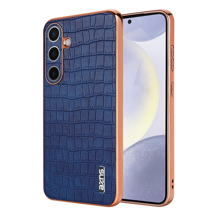 For Samsung Galaxy S25 5G AZNS Electroplated Frame Crocodile Texture Full Coverage Phone Case(Blue) - free shipping - PMC Jewellery - Order now!