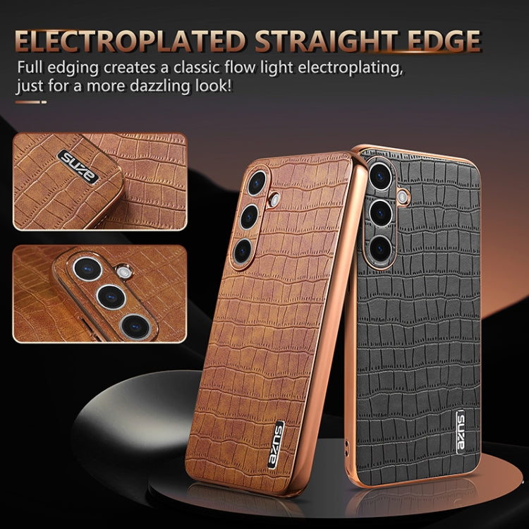 For Samsung Galaxy S25 5G AZNS Electroplated Frame Crocodile Texture Full Coverage Phone Case(Blue) - free shipping - PMC Jewellery - Order now!
