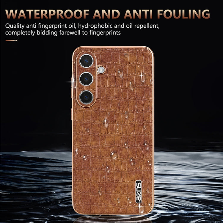 For Samsung Galaxy S25 5G AZNS Electroplated Frame Crocodile Texture Full Coverage Phone Case(Blue) - free shipping - PMC Jewellery - Order now!