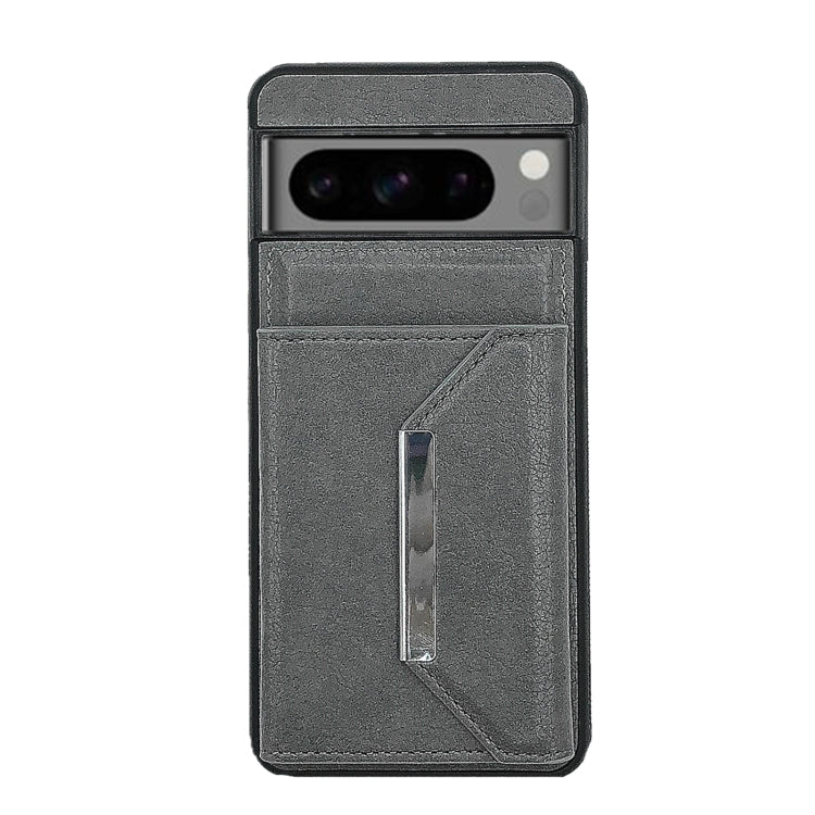 For Google Pixel 9 / 9 Pro Solid Color Metal Buckle Card Slots Bag Phone Case(Grey) - Google Cases by PMC TechLife | Online Shopping South Africa | PMC TechLife | Buy Now Pay Later Mobicred