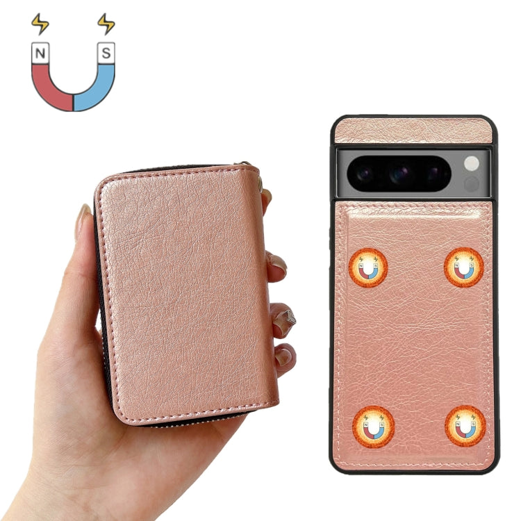 For Google Pixel 8 Pro Solid Color Zipper 11-Card Slots Bag Phone Case with Lanyard(Rose Gold) - Google Cases by PMC TechLife | Online Shopping South Africa | PMC TechLife | Buy Now Pay Later Mobicred