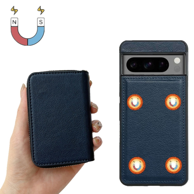 For Google Pixel 7a Solid Color Zipper 11-Card Slots Bag Phone Case with Lanyard(Blue) - Google Cases by PMC TechLife | Online Shopping South Africa | PMC TechLife | Buy Now Pay Later Mobicred