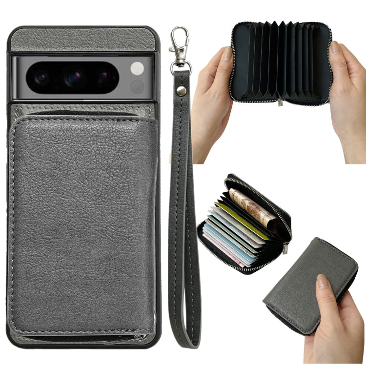 For Google Pixel 6a Solid Color Zipper 11-Card Slots Bag Phone Case with Lanyard(Grey) - Google Cases by PMC TechLife | Online Shopping South Africa | PMC TechLife | Buy Now Pay Later Mobicred