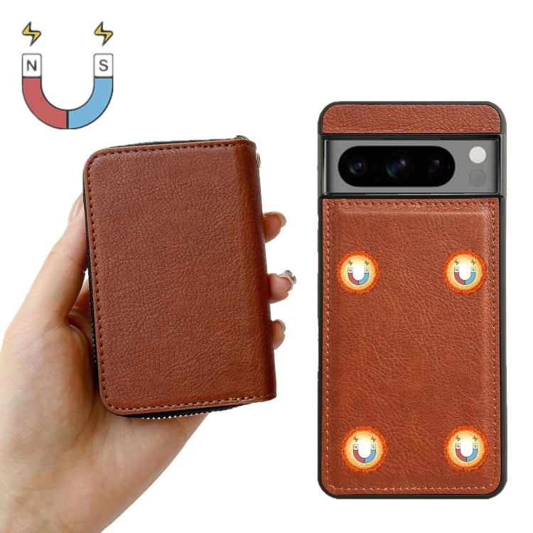 For Google Pixel 6a Solid Color Zipper 11-Card Slots Bag Phone Case with Lanyard(Brown) - Google Cases by PMC TechLife | Online Shopping South Africa | PMC TechLife | Buy Now Pay Later Mobicred