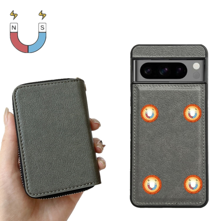 For Google Pixel 6 Pro Solid Color Zipper 11-Card Slots Bag Phone Case with Lanyard(Grey) - Google Cases by PMC TechLife | Online Shopping South Africa | PMC TechLife | Buy Now Pay Later Mobicred