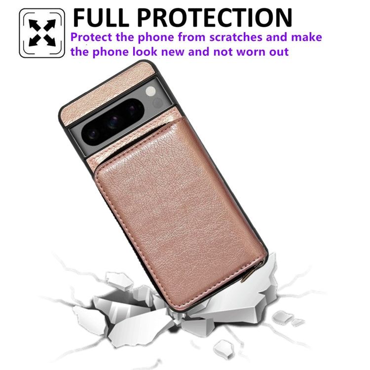 For Google Pixel 6 Pro Solid Color Zipper 11-Card Slots Bag Phone Case with Lanyard(Rose Gold) - Google Cases by PMC TechLife | Online Shopping South Africa | PMC TechLife | Buy Now Pay Later Mobicred