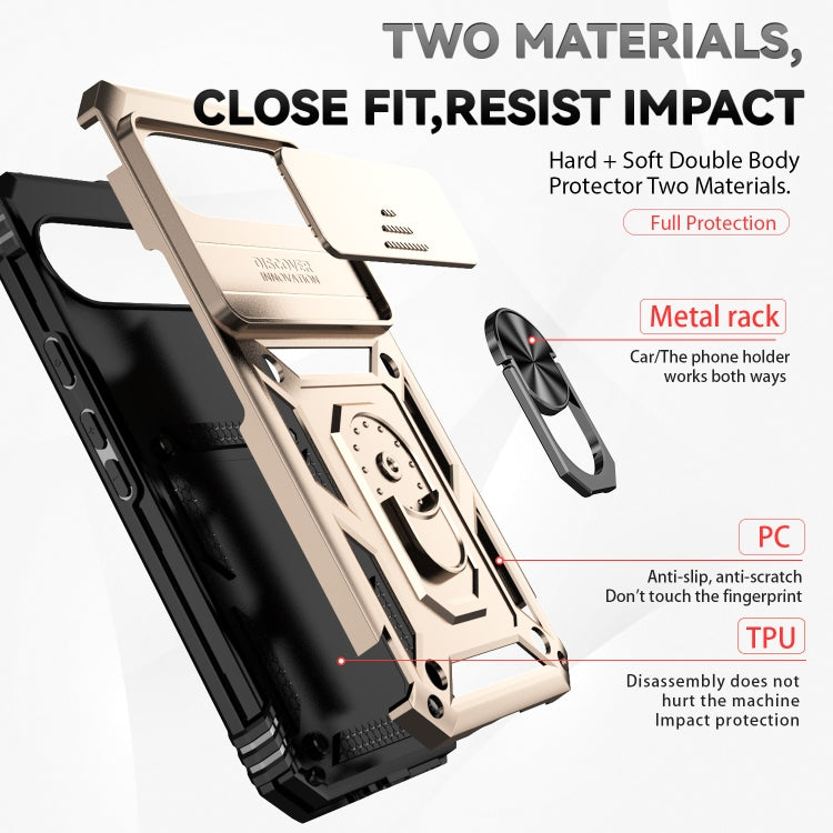 For Google Pixel 9 Pro Sliding Camshield Holder Phone Case(Gold) - Google Cases by PMC TechLife | Online Shopping South Africa | PMC TechLife | Buy Now Pay Later Mobicred