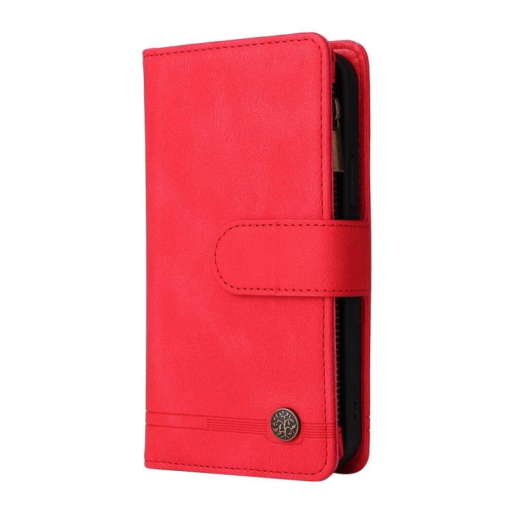 For iPhone 16 Pro Max Skin Feel Multi-Card Wallet Zipper Leather Phone Case(Red) - iPhone 16 Pro Max Cases by PMC Jewellery | Online Shopping South Africa | PMC Jewellery | Buy Now Pay Later Mobicred