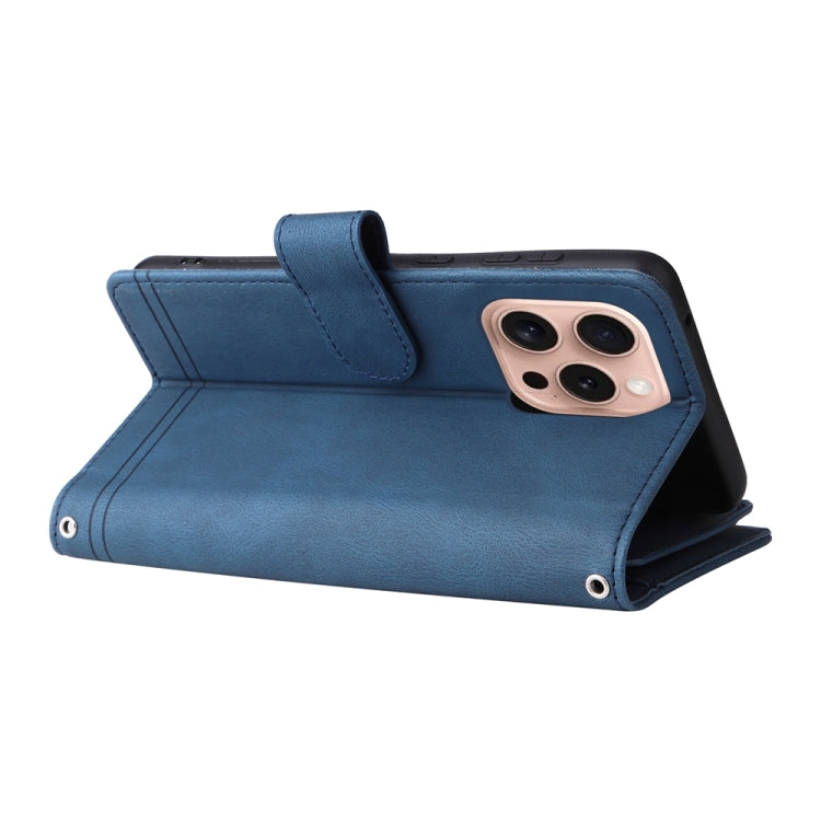 For iPhone 16 Pro Skin Feel Multi-Card Wallet Zipper Leather Phone Case(Blue) - iPhone 16 Pro Cases by PMC TechLife | Online Shopping South Africa | PMC TechLife | Buy Now Pay Later Mobicred