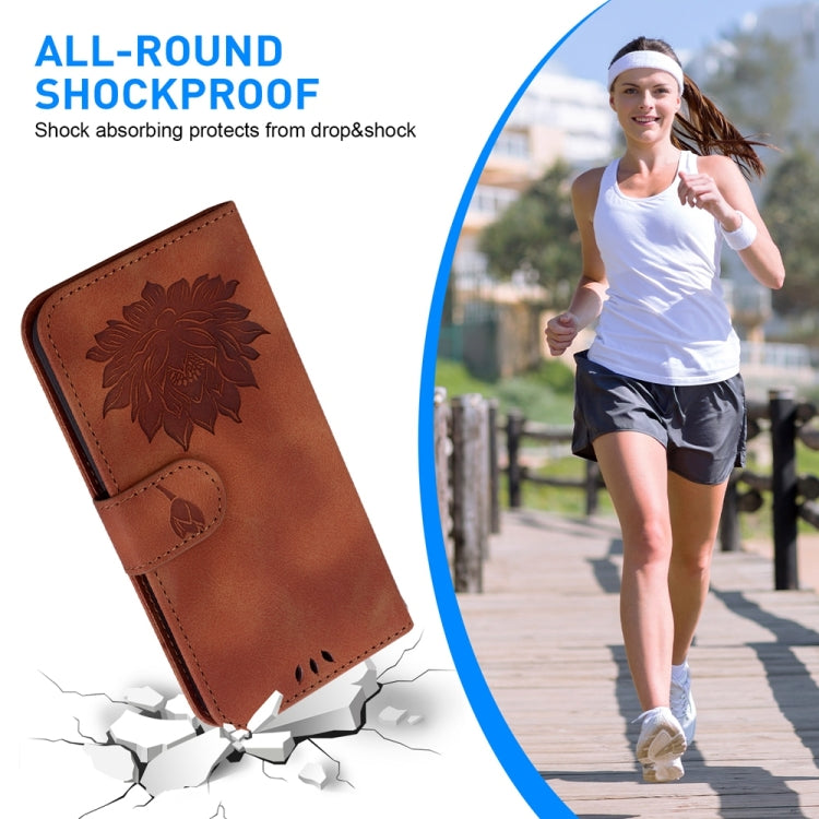 For Motorola Edge 2024 Lotus Embossed Leather Phone Case(Brown) - Motorola Cases by PMC Jewellery | Online Shopping South Africa | PMC Jewellery | Buy Now Pay Later Mobicred