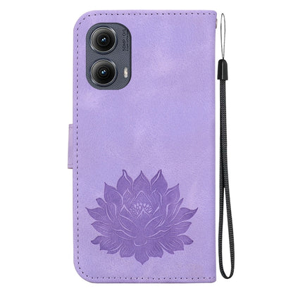 For Motorola Edge 2024 Lotus Embossed Leather Phone Case(Purple) - Motorola Cases by PMC Jewellery | Online Shopping South Africa | PMC Jewellery | Buy Now Pay Later Mobicred