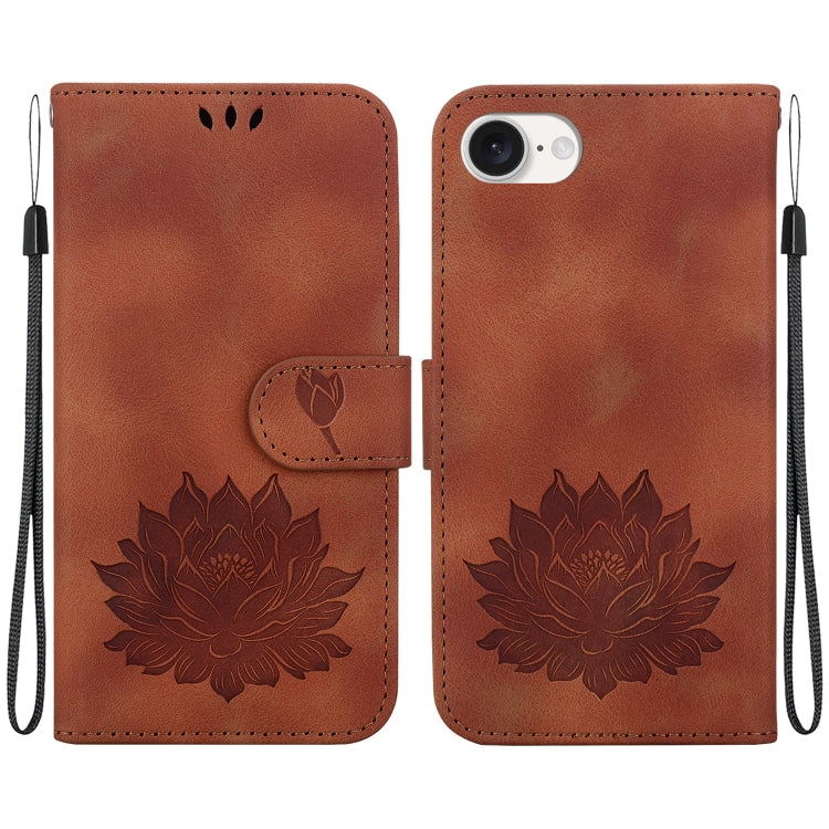 For iPhone 16e Lotus Embossed Leather Phone Case(Brown) - iPhone 16e Cases by PMC TechLife | Online Shopping South Africa | PMC TechLife | Buy Now Pay Later Mobicred
