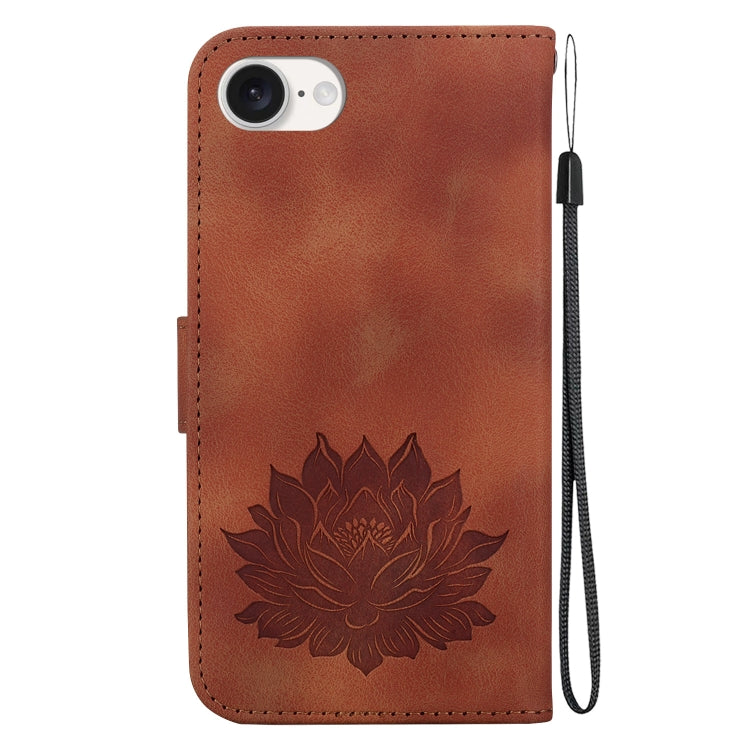 For iPhone 16e Lotus Embossed Leather Phone Case(Brown) - iPhone 16e Cases by PMC TechLife | Online Shopping South Africa | PMC TechLife | Buy Now Pay Later Mobicred
