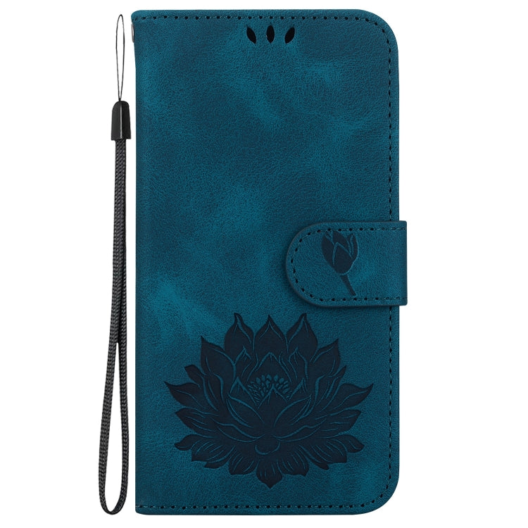 For iPhone 16e Lotus Embossed Leather Phone Case(Dark Blue) - iPhone 16e Cases by PMC TechLife | Online Shopping South Africa | PMC TechLife | Buy Now Pay Later Mobicred